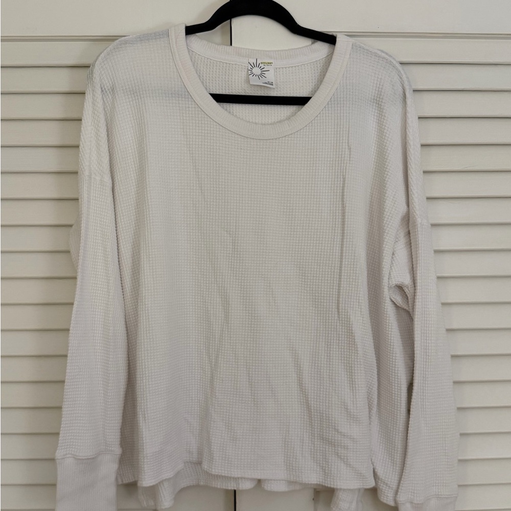 Aerie Oversized White Waffle Knit Long Sleeve